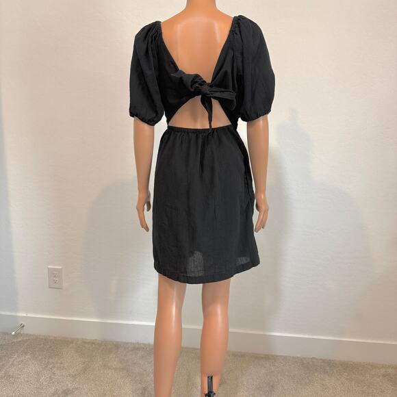 Old Navy large puff sleeve tie back bow cut out mini dress pockets D2 2689 - Picture 9 of 10